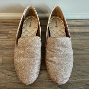 Birdies Starling Flat in Rose Gold Glitter